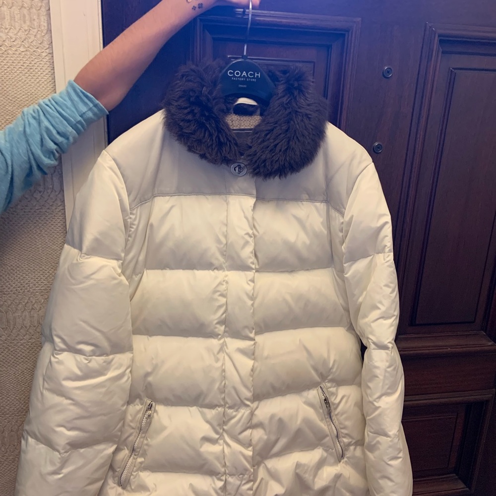 Coach down coat with lamb shearling collar